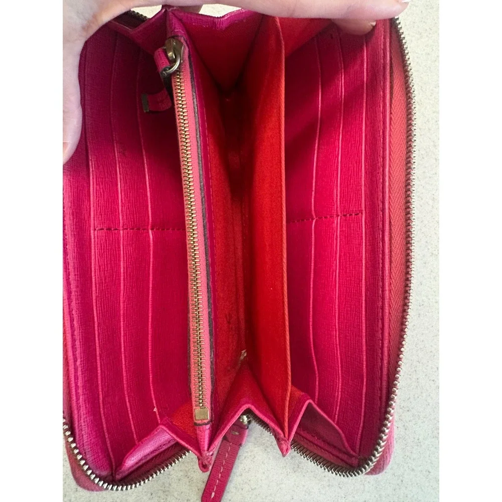 Dooney‎ & Bourke Hot Pink Saffiano Zip Around Wallet Leather Continental Wallet